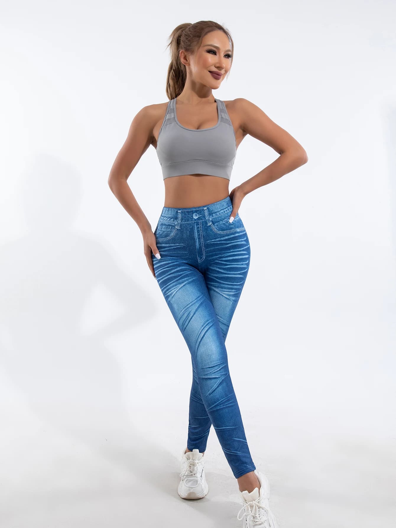 Faux Denim Crop Legging in Blue