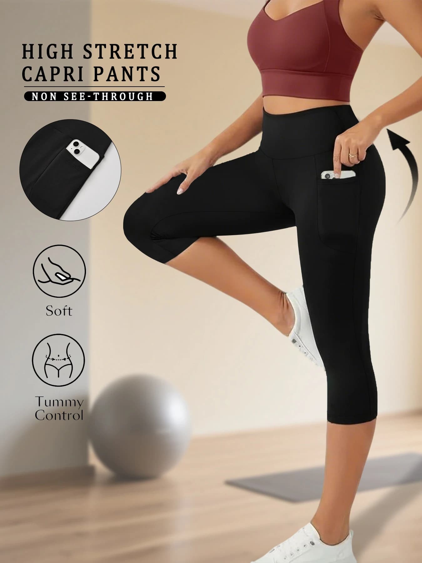 Pocket Push-Up Capri Legging in Black